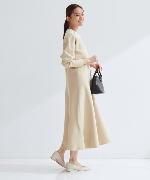 green label relaxing（グリーンレーベルリラクシング）の「エリレース 2WAY ニット ワンピース ウォッシャブル（ワンピース・レディース・ネイビー/ベージュ/グレー・FREE）」の7枚目の写真