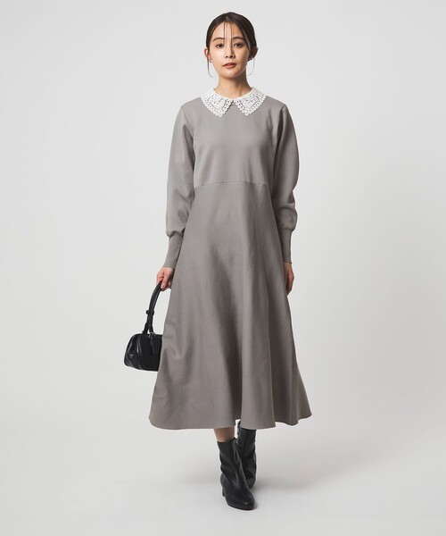 green label relaxing（グリーンレーベルリラクシング）の「エリレース 2WAY ニット ワンピース ウォッシャブル（ワンピース・レディース・ネイビー/ベージュ/グレー・FREE）」の9枚目の写真