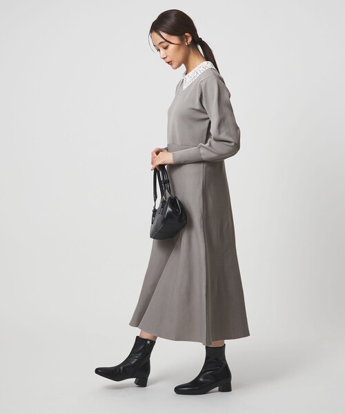 green label relaxing（グリーンレーベルリラクシング）の「エリレース 2WAY ニット ワンピース ウォッシャブル（ワンピース・レディース・ネイビー/ベージュ/グレー・FREE）」の10枚目の写真