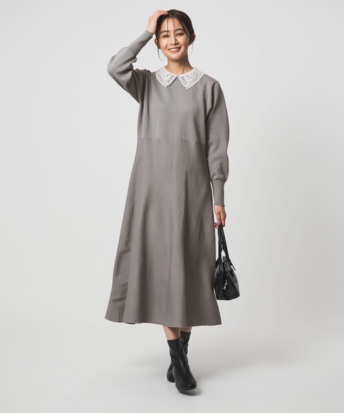 green label relaxing（グリーンレーベルリラクシング）の「エリレース 2WAY ニット ワンピース ウォッシャブル（ワンピース・レディース・ネイビー/ベージュ/グレー・FREE）」の12枚目の写真