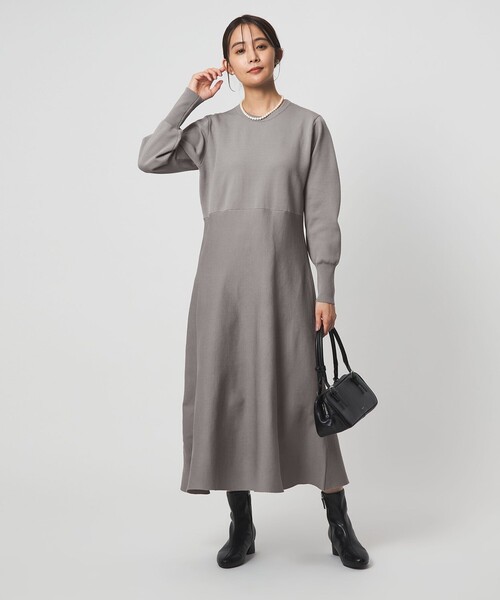 green label relaxing（グリーンレーベルリラクシング）の「エリレース 2WAY ニット ワンピース ウォッシャブル（ワンピース・レディース・ネイビー/ベージュ/グレー・FREE）」の15枚目の写真