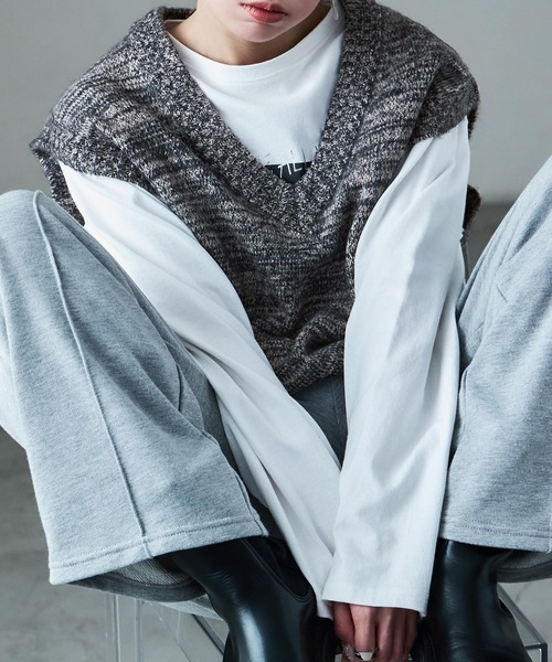 Fashion Letter（ファッションレター）の「ミックスニット オーバーサイズ ベスト（ベスト・レディース・ブラウン/ネイビー/ボルドー・M）」の4枚目の写真