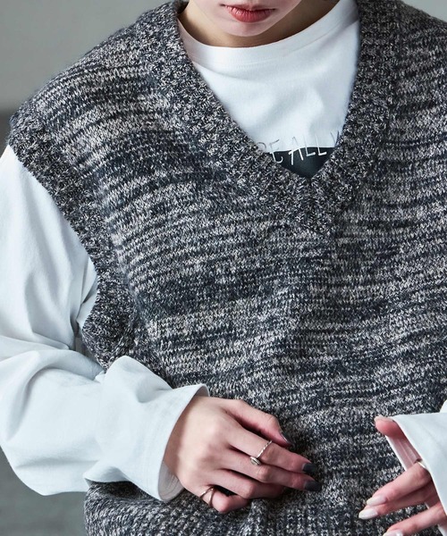 Fashion Letter（ファッションレター）の「ミックスニット オーバーサイズ ベスト（ベスト・レディース・ブラウン/ネイビー/ボルドー・M）」の5枚目の写真