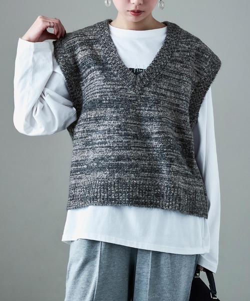 Fashion Letter（ファッションレター）の「ミックスニット オーバーサイズ ベスト（ベスト・レディース・ブラウン/ネイビー/ボルドー・M）」の6枚目の写真