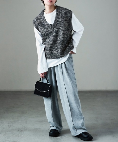 Fashion Letter（ファッションレター）の「ミックスニット オーバーサイズ ベスト（ベスト・レディース・ブラウン/ネイビー/ボルドー・M）」の7枚目の写真