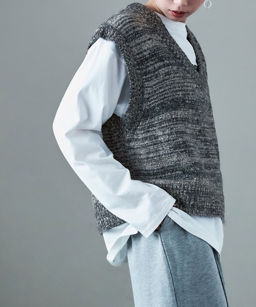 Fashion Letter（ファッションレター）の「ミックスニット オーバーサイズ ベスト（ベスト・レディース・ブラウン/ネイビー/ボルドー・M）」の8枚目の写真