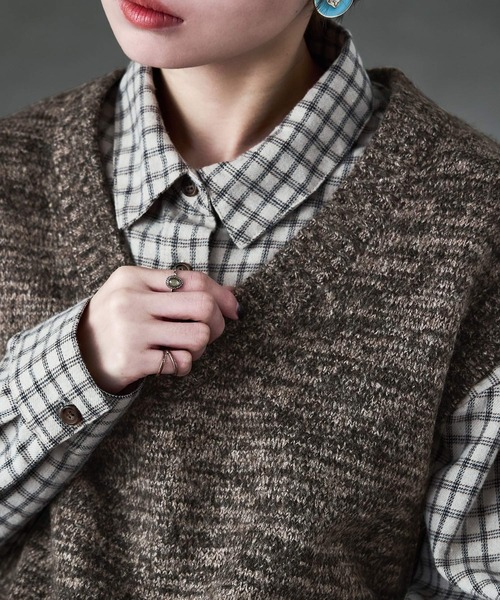 Fashion Letter（ファッションレター）の「ミックスニット オーバーサイズ ベスト（ベスト・レディース・ブラウン/ネイビー/ボルドー・M）」の12枚目の写真