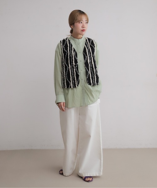 NOMBRE IMPAIR(ノンブルアンペール)の「スプリングカラーポリエステル チュニックシャツ(シャツ/ブラウス・レディース・グリーン/ピンク・FREE)」の6枚目の写真