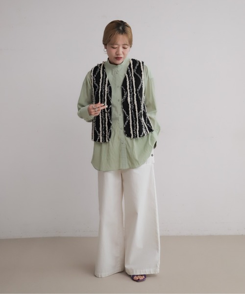 NOMBRE IMPAIR(ノンブルアンペール)の「スプリングカラーポリエステル チュニックシャツ(シャツ/ブラウス・レディース・グリーン/ピンク・FREE)」の7枚目の写真