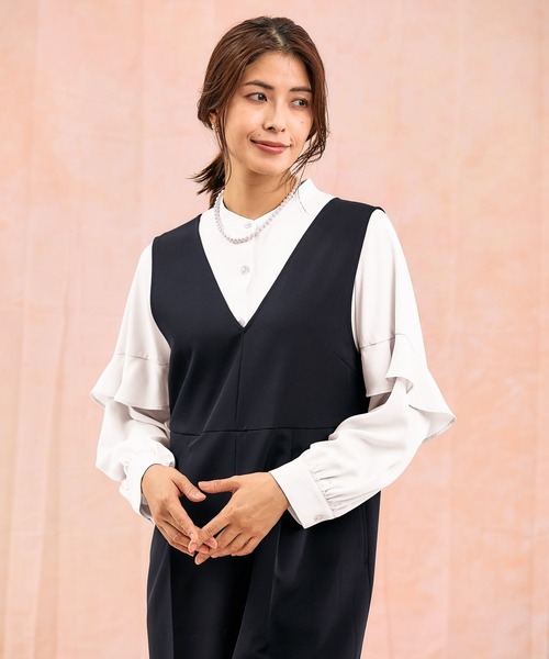 GLOBAL WORK（グローバルワーク）の「ストレッチオールインワン＊ブラウスセット/581019（セットアップ・レディース・ブラック/ネイビー/グレー系その他6・MEDIUM/LARGE）」の5枚目の写真