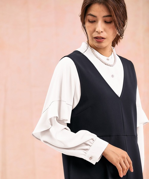 GLOBAL WORK（グローバルワーク）の「ストレッチオールインワン＊ブラウスセット/581019（セットアップ・レディース・ブラック/ネイビー/グレー系その他6・MEDIUM/LARGE）」の4枚目の写真