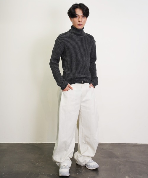Beno（ビーノ）の「タートルネックループヤーンニット（ニット/セーター・メンズ・ホワイト/ブラック/ワイン/チャコールグレー/杢グレー/ネイビー・MEDIUM/LARGE/X-LARGE）」の12枚目の写真