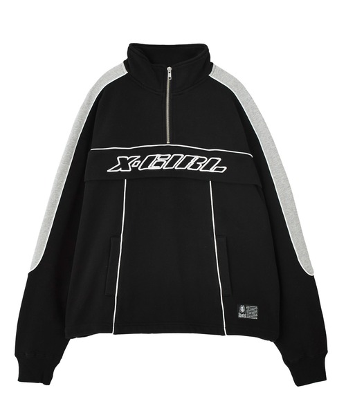 X-girl（エックスガール）の「FACE LABEL HALF ZIP SWEAT TOP（スウェット・レディース・ブラック/ブルー/ベージュ・S/M）」の2枚目の写真
