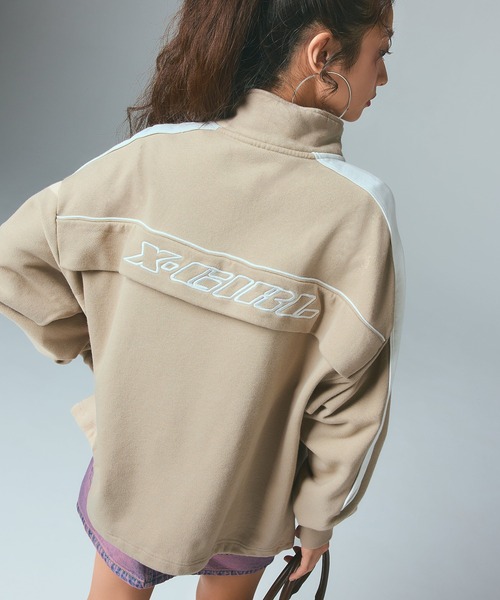 X-girl（エックスガール）の「FACE LABEL HALF ZIP SWEAT TOP（スウェット・レディース・ブラック/ブルー/ベージュ・S/M）」の17枚目の写真