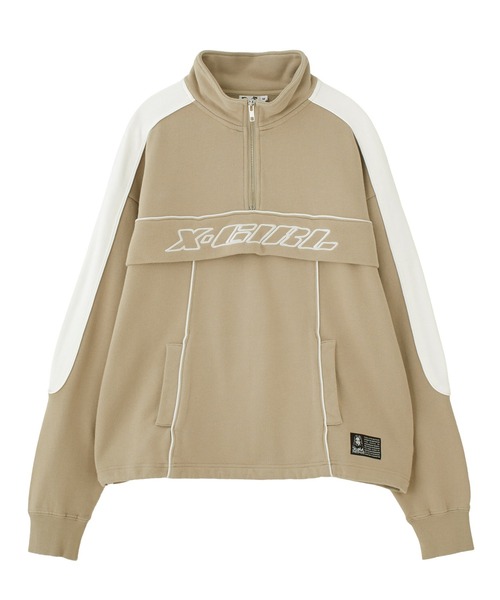 X-girl（エックスガール）の「FACE LABEL HALF ZIP SWEAT TOP（スウェット・レディース・ブラック/ブルー/ベージュ・S/M）」の6枚目の写真