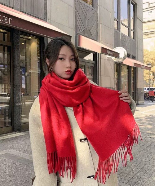 セール】【EIZZ/アイズ】無地 大判フリンジ マフラー（マフラー