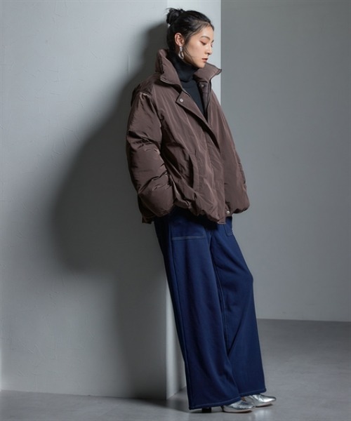 Soiunique（スワユニーク）の「ファイバーダウンゆったりサイズバルーンジャケット ［Soiunique］（カバーオール・レディース・アイボリー/ブラウン・フリー）」の4枚目の写真