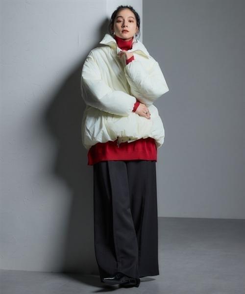 Soiunique（スワユニーク）の「ファイバーダウンゆったりサイズバルーンジャケット ［Soiunique］（カバーオール・レディース・アイボリー/ブラウン・フリー）」の9枚目の写真