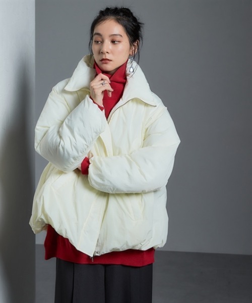 Soiunique（スワユニーク）の「ファイバーダウンゆったりサイズバルーンジャケット ［Soiunique］（カバーオール・レディース・アイボリー/ブラウン・フリー）」の12枚目の写真