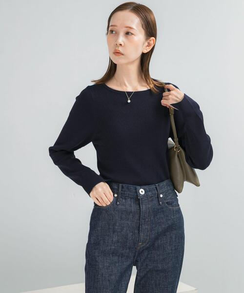 URBAN RESEARCH ROSSO WOMEN（アーバンリサーチ　ロッソ）の「シルク混スリットスリーブリブニット（ニット/セーター・レディース・オフホワイト/ブルー系その他/ネイビー/イエロー・FREE）」の2枚目の写真