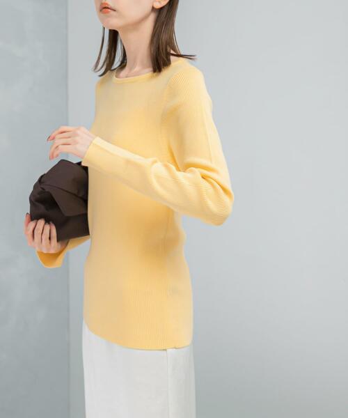 URBAN RESEARCH ROSSO WOMEN（アーバンリサーチ　ロッソ）の「シルク混スリットスリーブリブニット（ニット/セーター・レディース・オフホワイト/ブルー系その他/ネイビー/イエロー・FREE）」の4枚目の写真