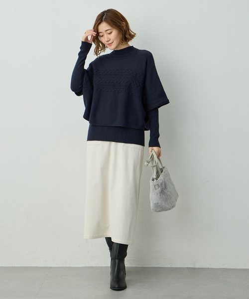 Petit Honfleur(プチオンフルール)の「ポンチョアンサンブルニット【セット商品・3WAY・新色追加】(ニット/セーター・レディース・モカ/ネイビー/グレー/ベージュ・L/M)」の18枚目の写真