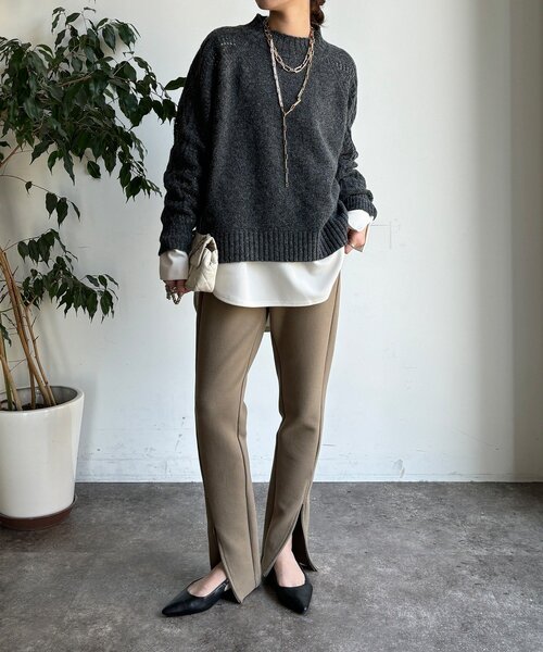 DouDou（ドゥドゥ）の「【WEB限定】透かしケーブル切替ラグランプルオーバー（ニット/セーター・レディース・グレー/チャコールグレー/モスグリーン・FREE）」の20枚目の写真