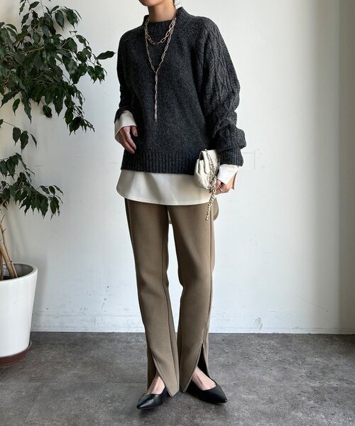 DouDou（ドゥドゥ）の「【WEB限定】透かしケーブル切替ラグランプルオーバー（ニット/セーター・レディース・グレー/チャコールグレー/モスグリーン・FREE）」の21枚目の写真