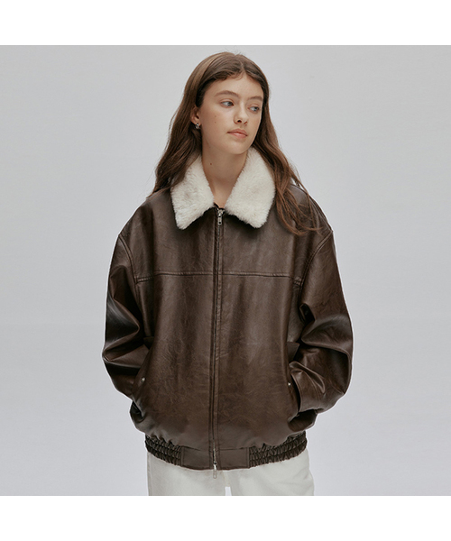 AFTERHOURS(アフターアワーズ)の「DETACHABLE FUR COLLAR LEATHER BLOUSON (BROWN)(ライダースジャケット・レディース・ブラウン・FREE)」の1枚目の写真