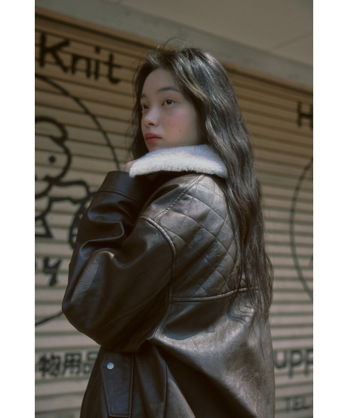 AFTERHOURS(アフターアワーズ)の「DETACHABLE FUR COLLAR LEATHER BLOUSON (BROWN)(ライダースジャケット・レディース・ブラウン・FREE)」の5枚目の写真