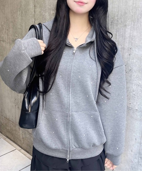 INGNI（イング）の「【WEB限定】ビジュー付ダンボールジップパーカー（パーカー・レディース・アイボリー/モカ/チャコールグレー/グレー・M）」の15枚目の写真