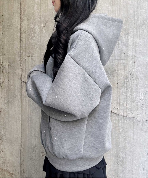 INGNI（イング）の「【WEB限定】ビジュー付ダンボールジップパーカー（パーカー・レディース・アイボリー/モカ/チャコールグレー/グレー・M）」の16枚目の写真