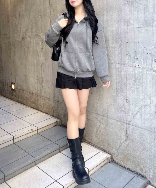 INGNI（イング）の「【WEB限定】ビジュー付ダンボールジップパーカー（パーカー・レディース・アイボリー/モカ/チャコールグレー/グレー・M）」の18枚目の写真