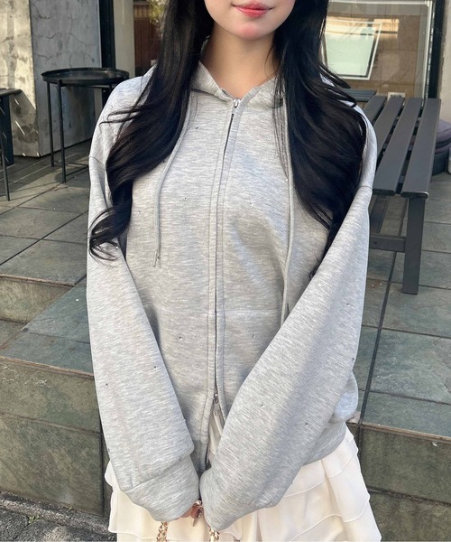 INGNI（イング）の「【WEB限定】ビジュー付ダンボールジップパーカー（パーカー・レディース・アイボリー/モカ/チャコールグレー/グレー・M）」の20枚目の写真