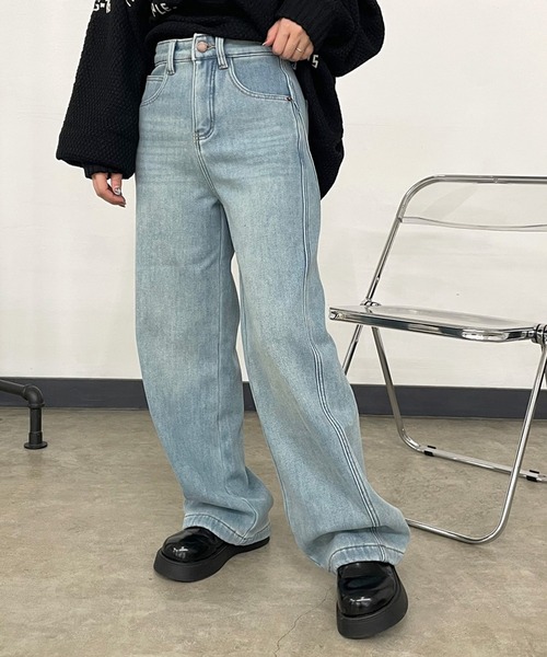 CRB(シーアールビー)の「裏起毛デニムワイドパンツ(デニムパンツ・レディース・ブルー/サックスブルー・S/M/L)」の15枚目の写真