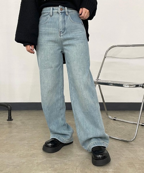 CRB(シーアールビー)の「裏起毛デニムワイドパンツ(デニムパンツ・レディース・ブルー/サックスブルー・S/M/L)」の16枚目の写真