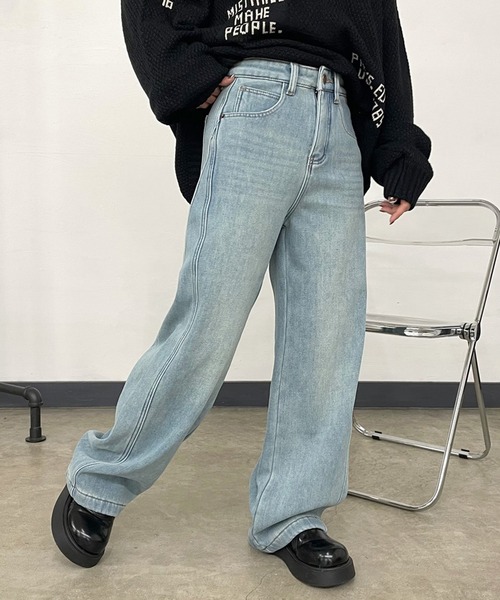 CRB(シーアールビー)の「裏起毛デニムワイドパンツ(デニムパンツ・レディース・ブルー/サックスブルー・S/M/L)」の17枚目の写真