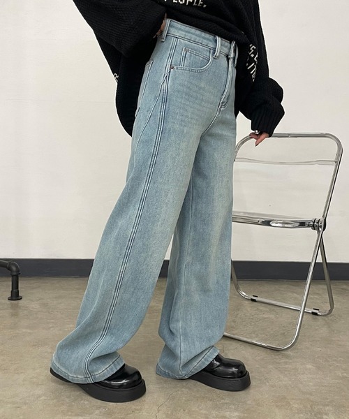 CRB(シーアールビー)の「裏起毛デニムワイドパンツ(デニムパンツ・レディース・ブルー/サックスブルー・S/M/L)」の19枚目の写真