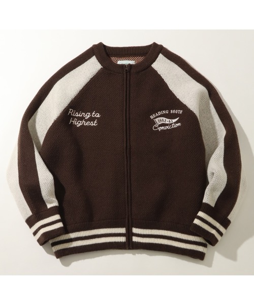POWER TO THE PEOPLE(パワートゥーザピープル)の「【POWER TO THE PEOPLE/パワートゥーザピープル】Tiger Knit Souvenir Jacket/タイガーニット スーベニア ジャケット(ブルゾン・メンズ・ダークブラウン/ブラック/バーガンディー・L/M/LL)」の2枚目の写真