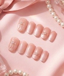 KONVINI（コンビニ）の「【not a nail】水光マグネットデザインガーリーリボンネイルチップ（ネイルシール/ネイルチップ）」