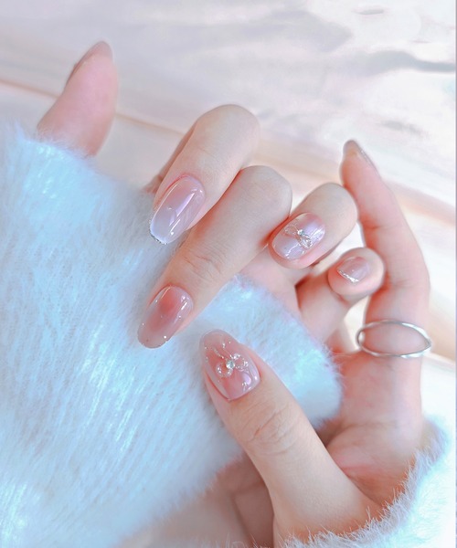 KONVINI（コンビニ）の「【not a nail】水光マグネットデザインガーリーリボンネイルチップ（ネイルシール/ネイルチップ・レディース・ライトピンク/ピンク・MEDIUM）」の4枚目の写真
