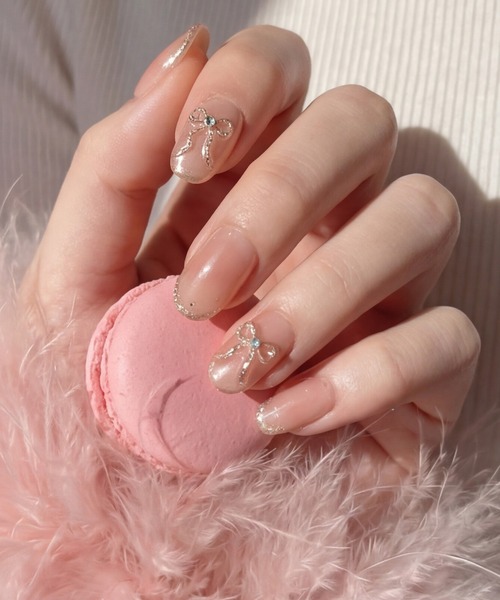 KONVINI（コンビニ）の「【not a nail】水光マグネットデザインガーリーリボンネイルチップ（ネイルシール/ネイルチップ・レディース・ライトピンク/ピンク・MEDIUM）」の6枚目の写真