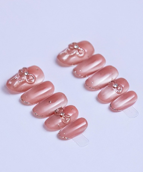 KONVINI（コンビニ）の「【not a nail】水光マグネットデザインガーリーリボンネイルチップ（ネイルシール/ネイルチップ・レディース・ライトピンク/ピンク・MEDIUM）」の5枚目の写真