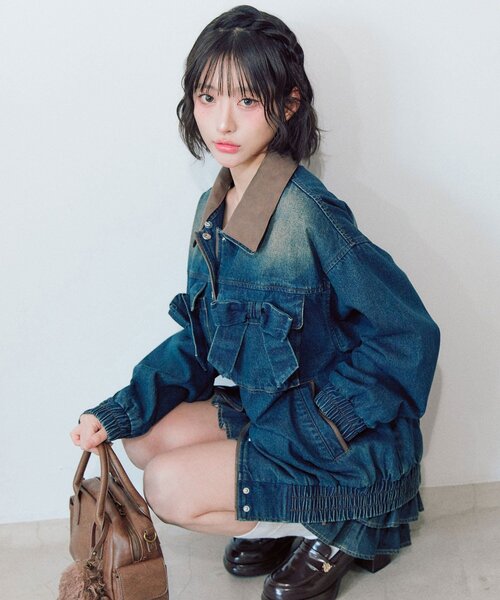 OLIVE des OLIVE(オリーブデオリーブ)の「リボンビッグブルゾン(ブルゾン・レディース・ワンウォッシュ/アイボリー/ピンク・FREE)」の1枚目の写真