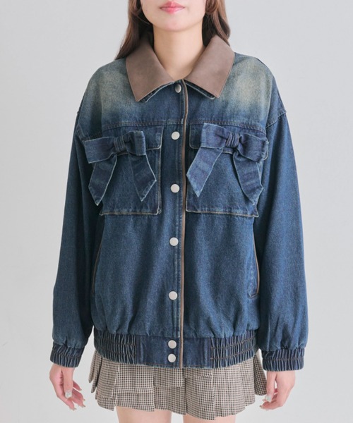 OLIVE des OLIVE(オリーブデオリーブ)の「リボンビッグブルゾン(ブルゾン・レディース・ワンウォッシュ/アイボリー/ピンク・FREE)」の5枚目の写真