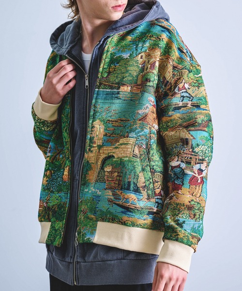 Revo. ヴィンテージライク ゴブラン ジャガード 総柄 ジップアップ