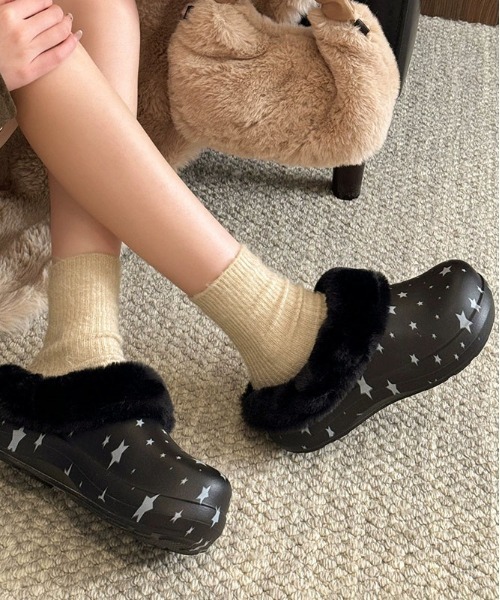 WEGO(ウィゴー)の「26SSエンジェルコア☆星柄ファー厚底クロッグサンダル(サンダル・レディース・ピンク/ブルー/ブラック/アイボリー・MEDIUM/LARGE)」の18枚目の写真