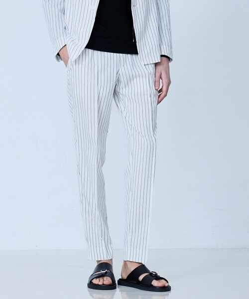 5351 POUR LES HOMMES(ゴーサンゴーイチプールオム)の「【セットアップ対応】Dot Air サッカーストライプ スラックス(スラックス・メンズ・ホワイト/ブラック・50/48/46/44)」の1枚目の写真
