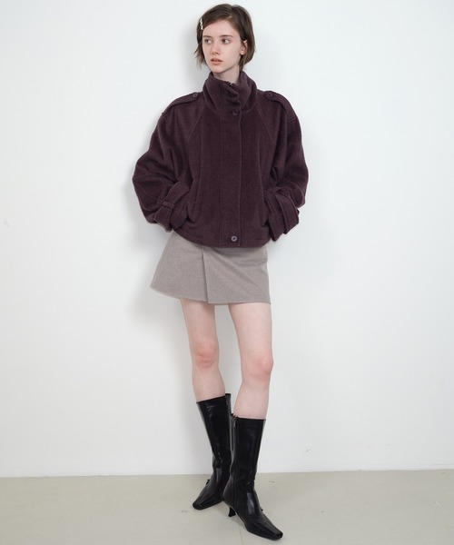SOLWEIGE(ソルヴェイグ)の「【SOLWEIGE】ラビットファー×ウール×シルク混 アルパカ調 ロングパイルショートコート(ピーコート・レディース・ダークパープル/グレー・L/M/S)」の22枚目の写真
