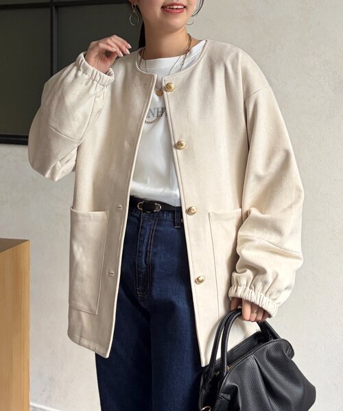 Chez toi（シェトワ）の「ノーカラースエードブルゾン（ブルゾン・レディース・アイボリー/チャコールグレー/ブルー・FREE）」の18枚目の写真